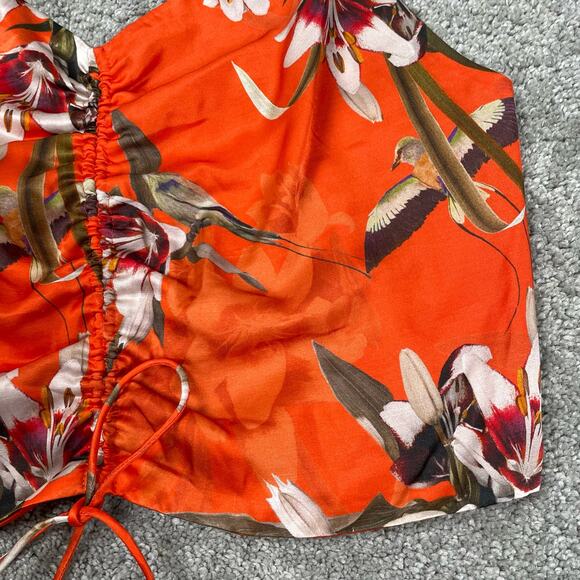 All Saints Top Womens 2 Orange Alexia Dorada Silk Blend Cami Flame Orange Floral - Picture 11 of 16